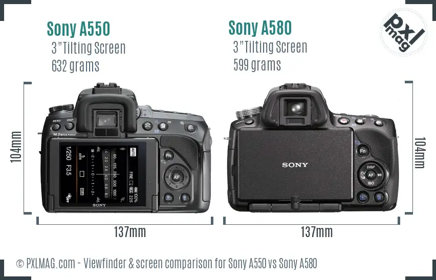 Sony A550 vs Sony A580 Screen and Viewfinder comparison