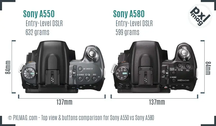 Sony A550 vs Sony A580 top view buttons comparison