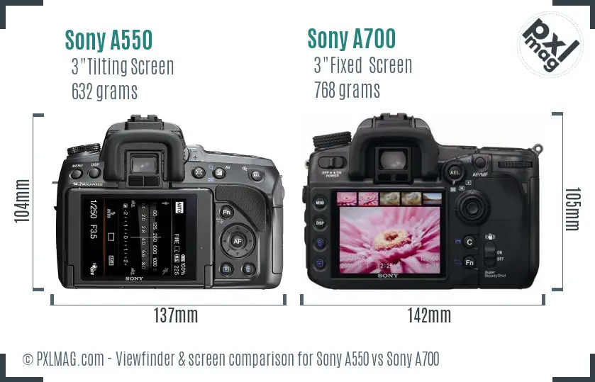 Sony A550 vs Sony A700 Screen and Viewfinder comparison