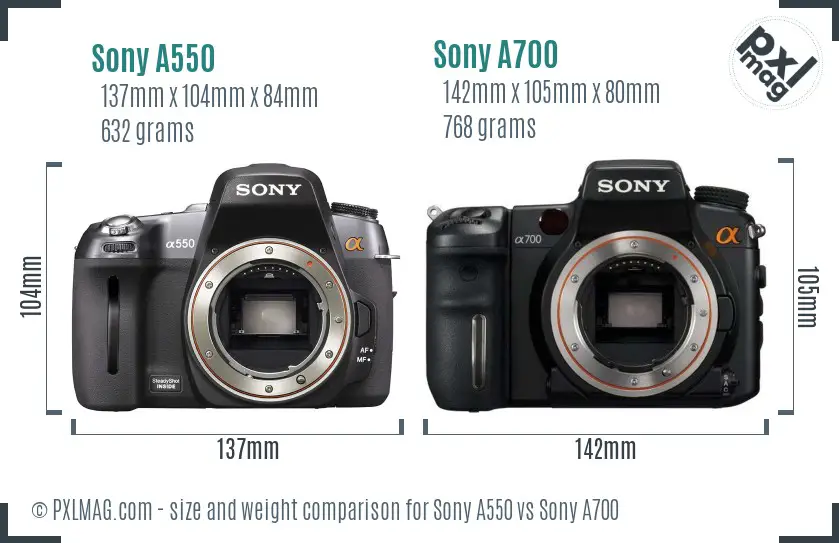 Sony A550 vs Sony A700 size comparison