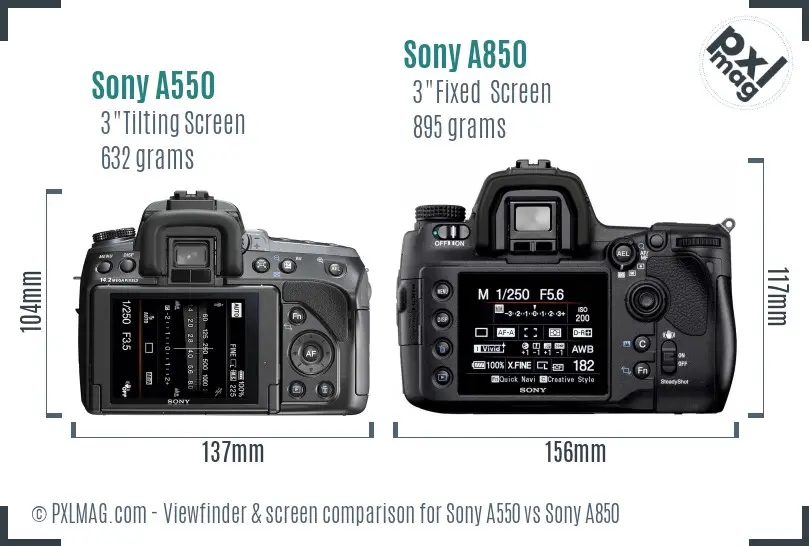 Sony A550 vs Sony A850 Screen and Viewfinder comparison