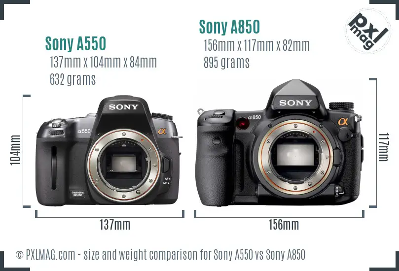 Sony A550 vs Sony A850 size comparison