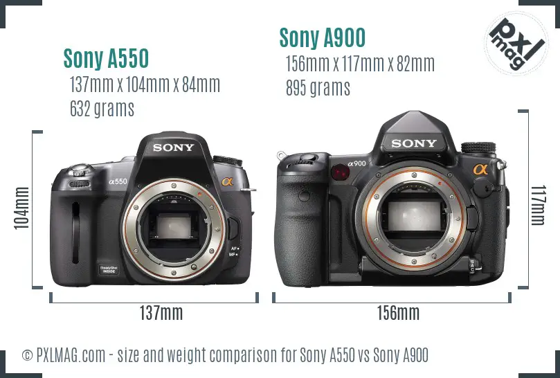Sony A550 vs Sony A900 size comparison