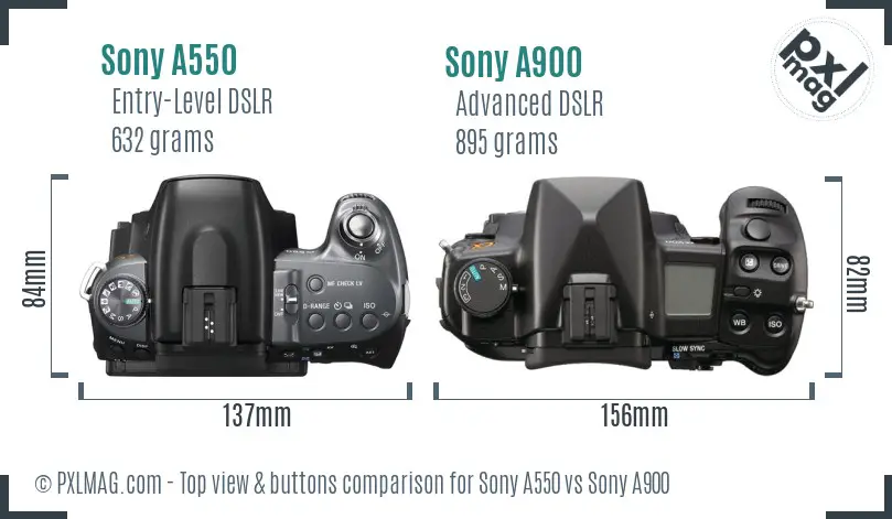 Sony A550 vs Sony A900 top view buttons comparison