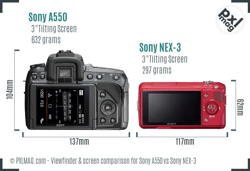 Sony A550 vs Sony NEX-3 Screen and Viewfinder comparison