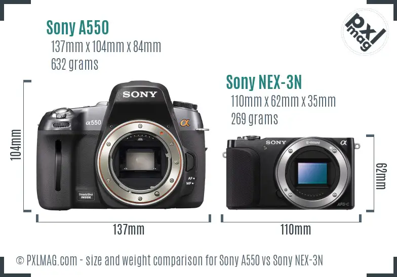 Sony A550 vs Sony NEX-3N size comparison