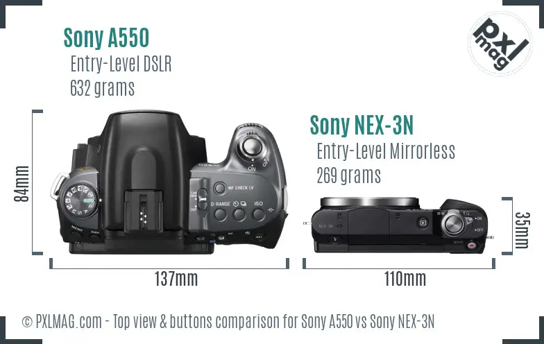 Sony A550 vs Sony NEX-3N top view buttons comparison