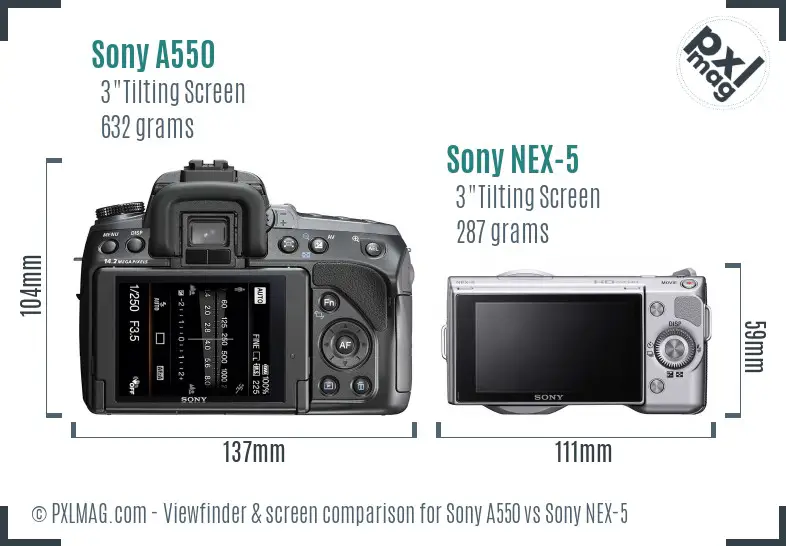 Sony A550 vs Sony NEX-5 Screen and Viewfinder comparison