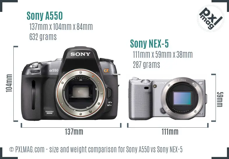 Sony A550 vs Sony NEX-5 size comparison