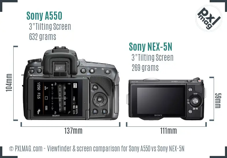 Sony A550 vs Sony NEX-5N Screen and Viewfinder comparison