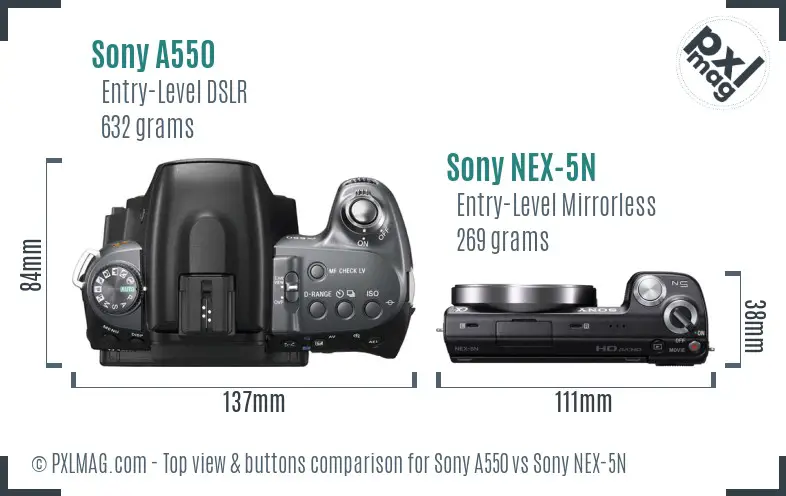 Sony A550 vs Sony NEX-5N top view buttons comparison