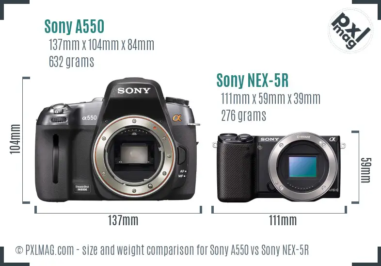 Sony A550 vs Sony NEX-5R size comparison