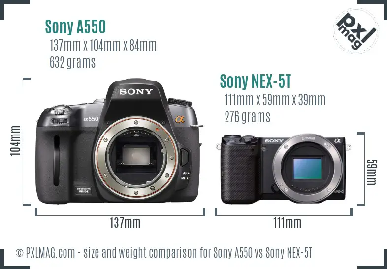 Sony A550 vs Sony NEX-5T size comparison
