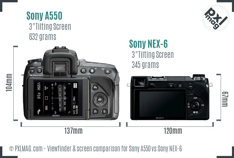 Sony A550 vs Sony NEX-6 Screen and Viewfinder comparison