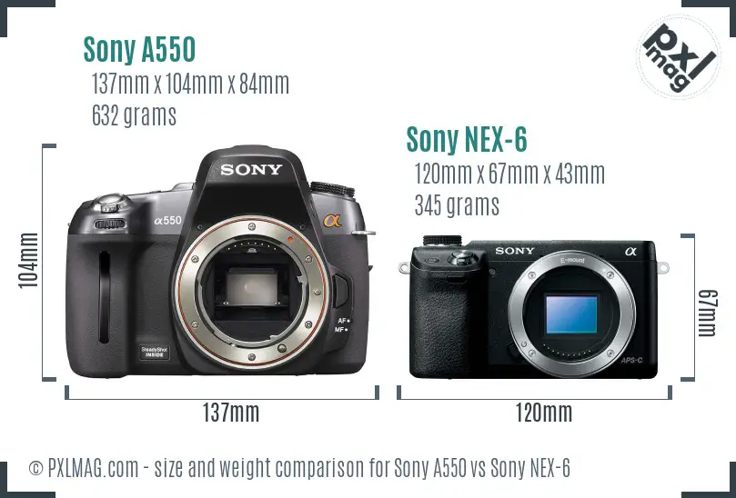Sony A550 vs Sony NEX-6 size comparison