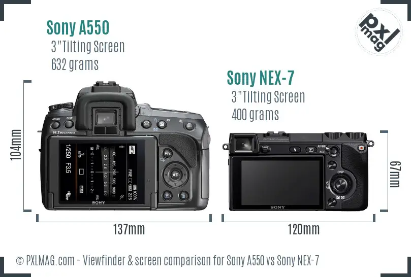 Sony A550 vs Sony NEX-7 Screen and Viewfinder comparison