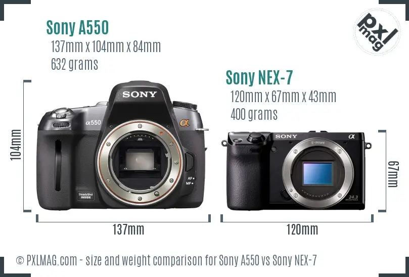 Sony A550 vs Sony NEX-7 size comparison