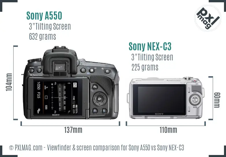 Sony A550 vs Sony NEX-C3 Screen and Viewfinder comparison