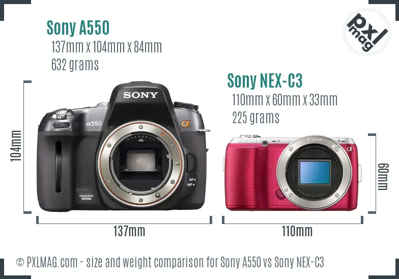 Sony A550 vs Sony NEX-C3 size comparison