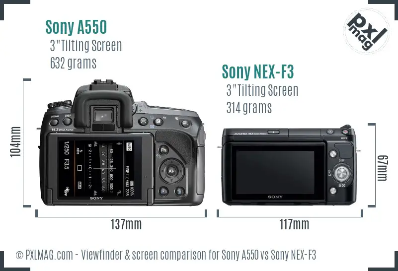 Sony A550 vs Sony NEX-F3 Screen and Viewfinder comparison