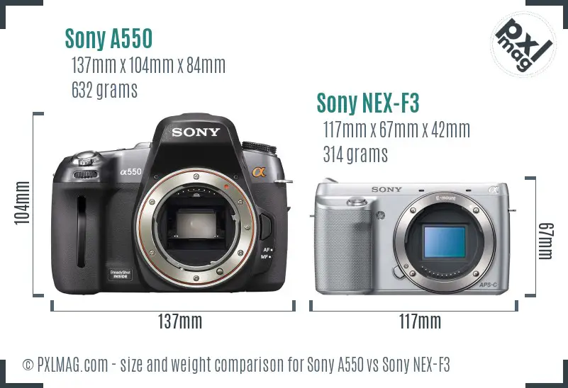 Sony A550 vs Sony NEX-F3 size comparison
