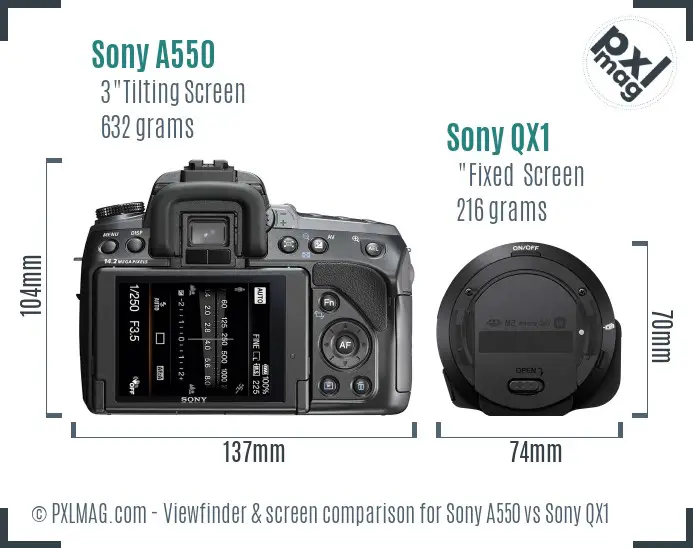 Sony A550 vs Sony QX1 Screen and Viewfinder comparison