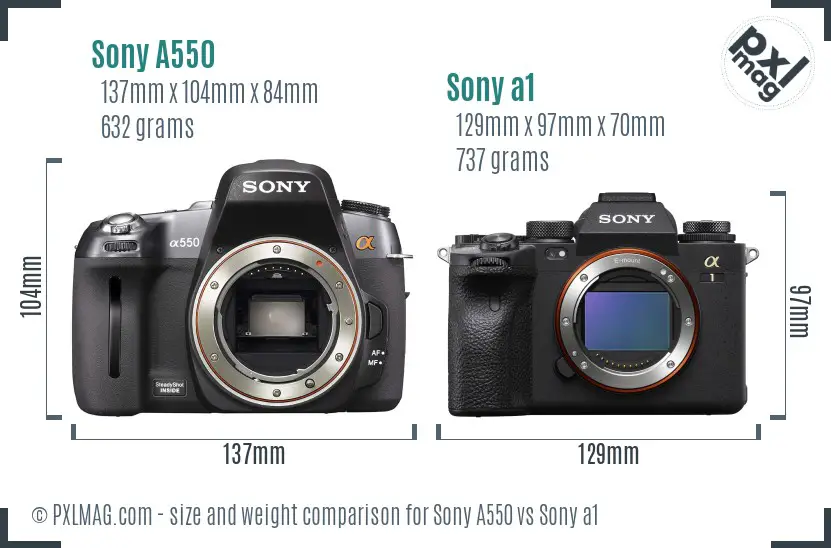 Sony A550 vs Sony a1 size comparison Sony A550 vs Sony a1 size comparison