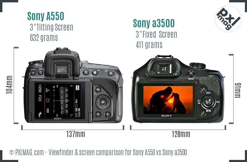 Sony A550 vs Sony a3500 Screen and Viewfinder comparison