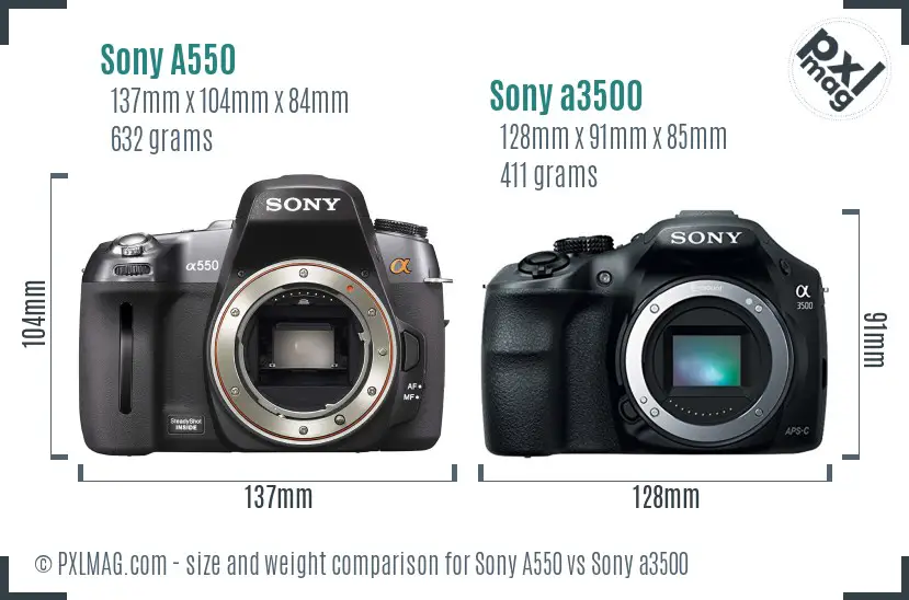 Sony A550 vs Sony a3500 size comparison