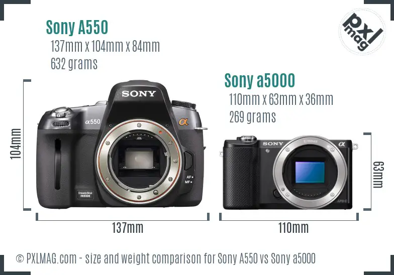Sony A550 vs Sony a5000 size comparison