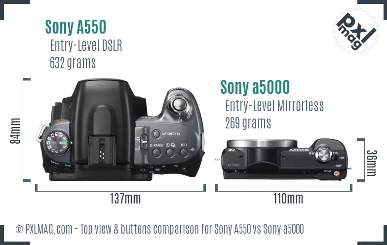 Sony A550 vs Sony a5000 top view buttons comparison