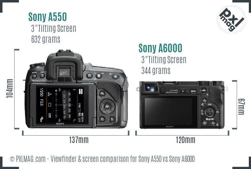 Sony A550 vs Sony A6000 Screen and Viewfinder comparison Sony A550 vs Sony A6000 Screen and Viewfinder comparison