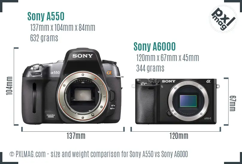 Sony A550 vs Sony A6000 size comparison Sony A550 vs Sony A6000 size comparison