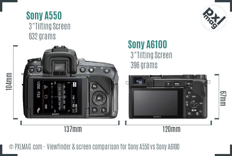 Sony A550 vs Sony A6100 Screen and Viewfinder comparison