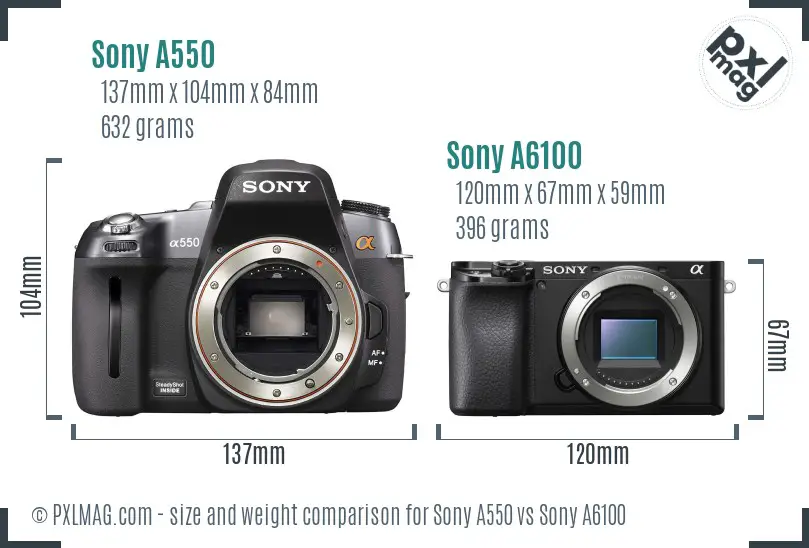 Sony A550 vs Sony A6100 size comparison