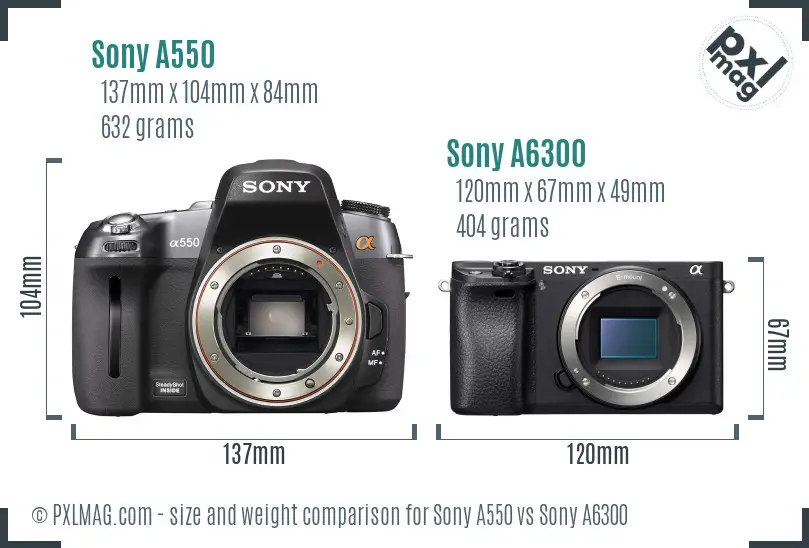 Sony A550 vs Sony A6300 size comparison