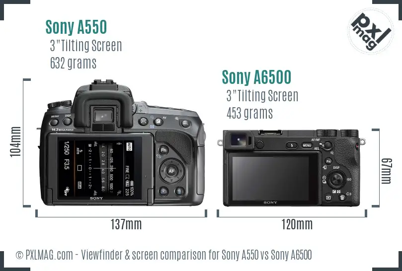 Sony A550 vs Sony A6500 Screen and Viewfinder comparison