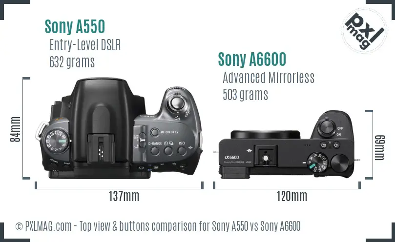 Sony A550 vs Sony A6600 top view buttons comparison