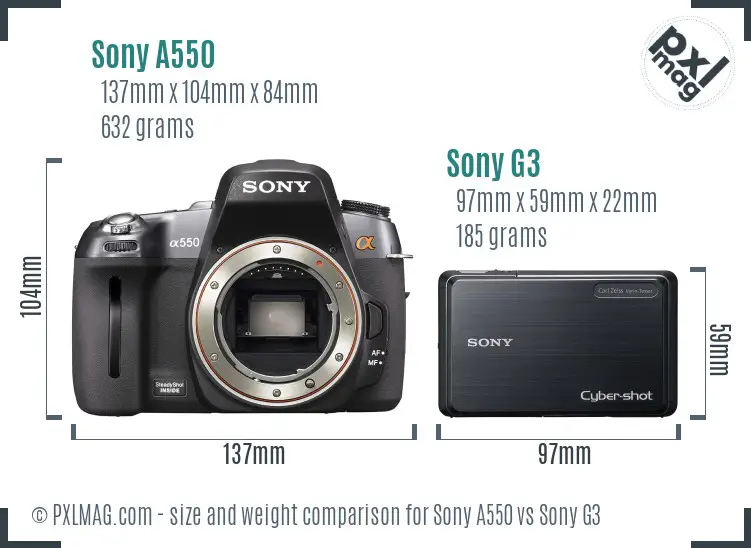 Sony A550 vs Sony G3 size comparison