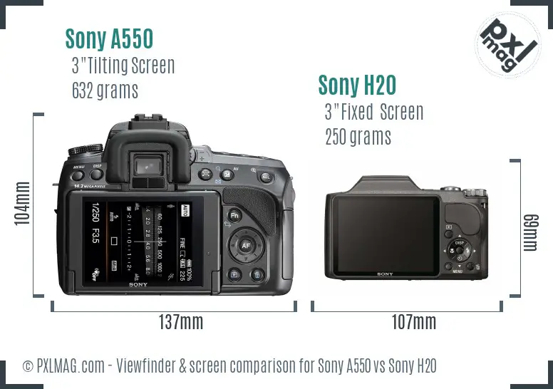 Sony A550 vs Sony H20 Screen and Viewfinder comparison