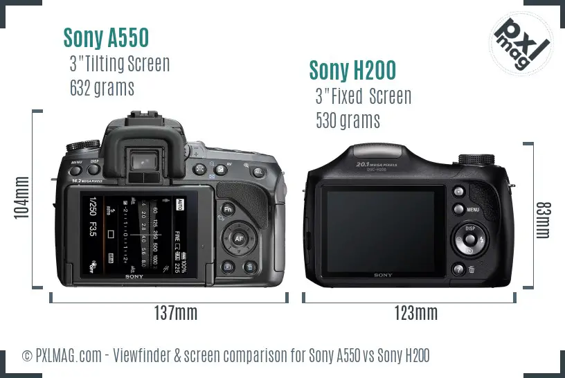 Sony A550 vs Sony H200 Screen and Viewfinder comparison