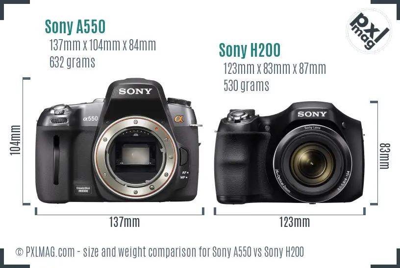 Sony A550 vs Sony H200 size comparison
