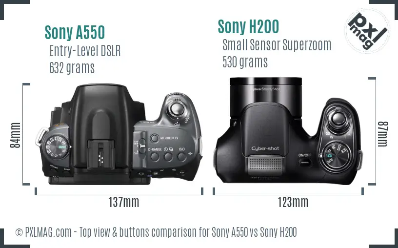 Sony A550 vs Sony H200 top view buttons comparison