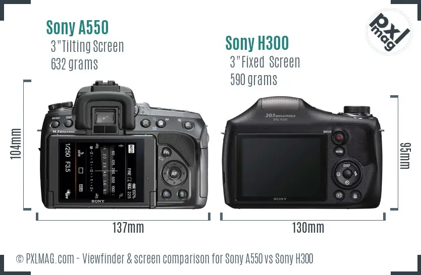 Sony A550 vs Sony H300 Screen and Viewfinder comparison