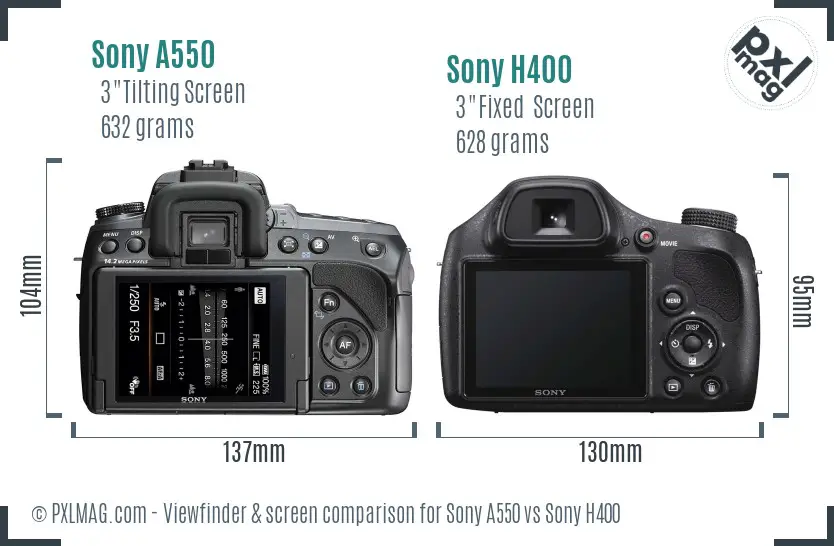 Sony A550 vs Sony H400 Screen and Viewfinder comparison