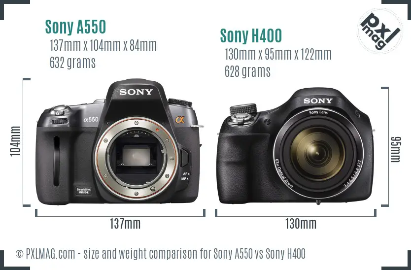 Sony A550 vs Sony H400 size comparison