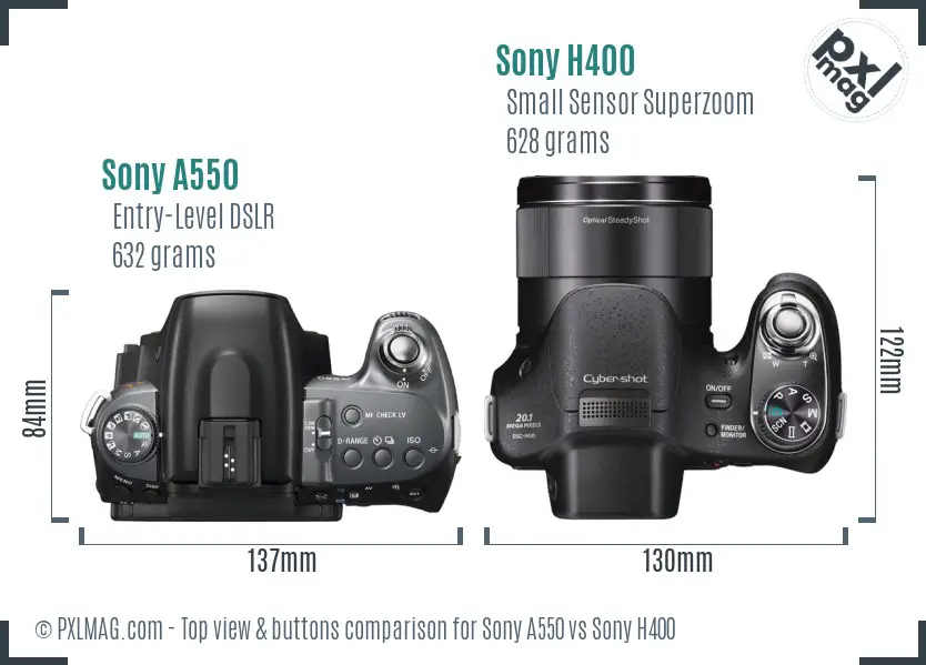 Sony A550 vs Sony H400 top view buttons comparison