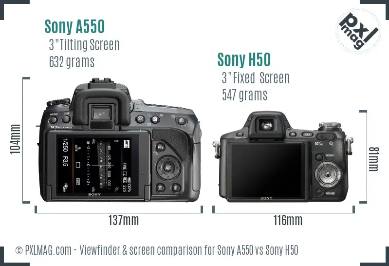 Sony A550 vs Sony H50 Screen and Viewfinder comparison