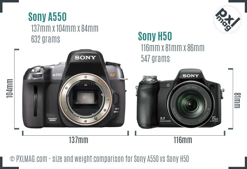 Sony A550 vs Sony H50 size comparison