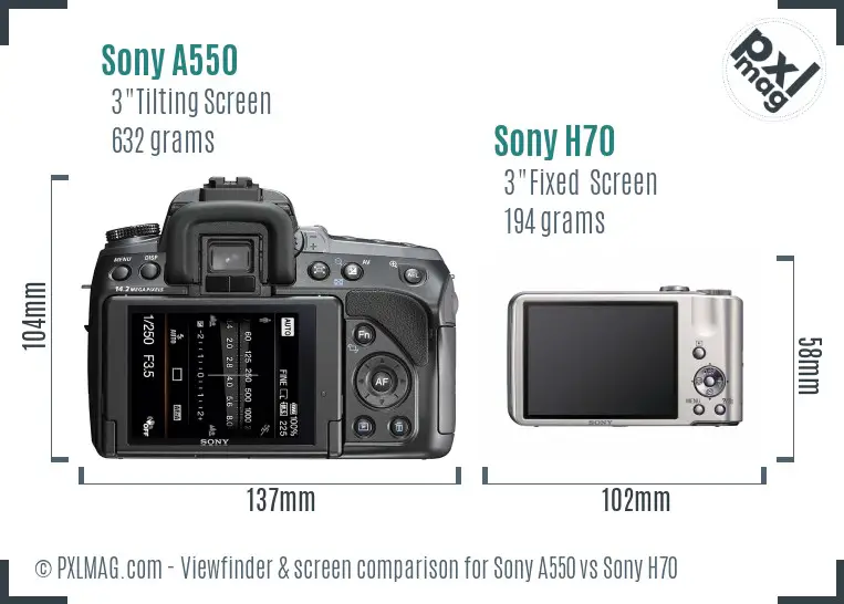 Sony A550 vs Sony H70 Screen and Viewfinder comparison